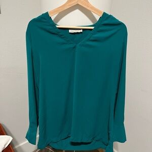 Miss Love Teal V-Neck Long Sleeve Blouse - Elegant Teal Top
